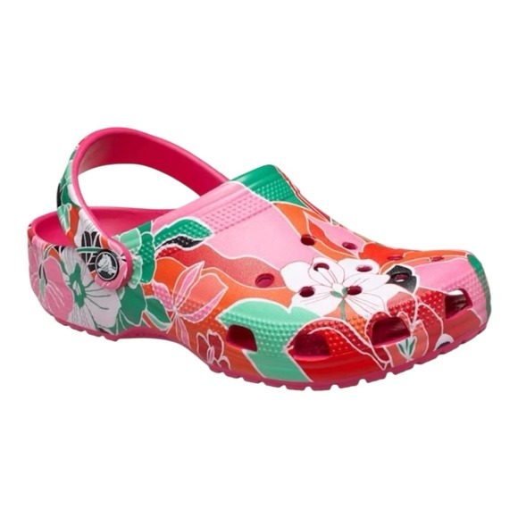 Crocs Classic Woodcut Floral Clogs Women Sz 7 Dragon Fruit Pink Shoes 209839-6ZQ - Picture 4 of 6